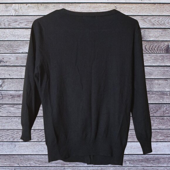 New York & Company Women's Small Black Button Front Beaded 3/4 Sleeve Cardigan - Picture 4 of 4